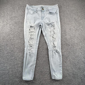 American Eagle Super Stretch Super Low Rise Distressed Thrashed Jeans Sz 10
